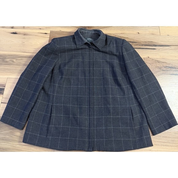 Lauren Ralph Lauren Jackets & Blazers - Lauren Ralph Lauren Womens 20W Lambswool Windowpane Coat Gray Hidden Button